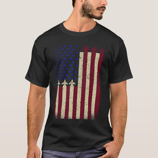 American Flag USA Airplane Jet Fighter Patriot 4th Tシャツ (正面)