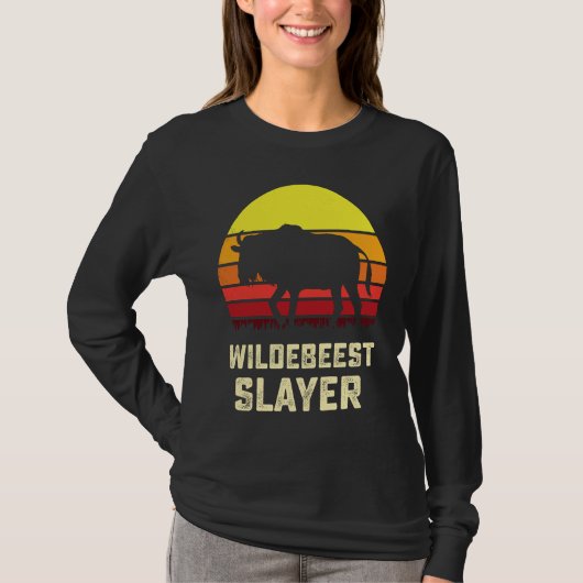 American Flag USA Blue Wildebeest Gnu Antelope Hun Tシャツ (正面)