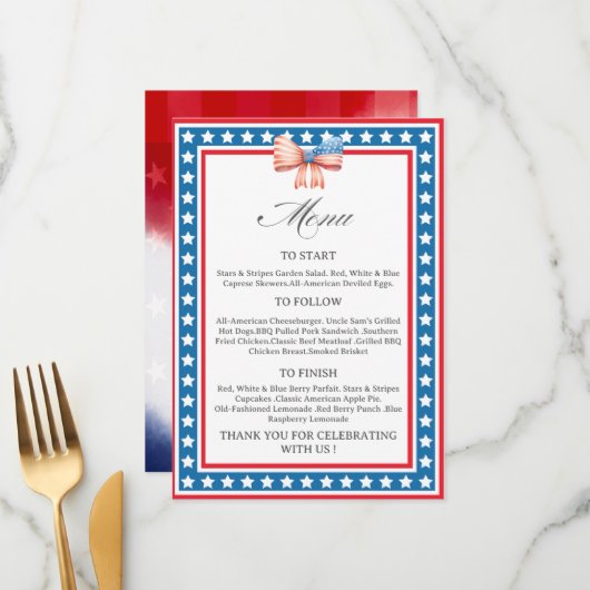 American Flag USA Flag Theme Menu Card メニュー (正面/裏面インサイチュ)