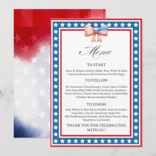 American Flag USA Flag Theme Menu Card メニュー (正面/裏面)