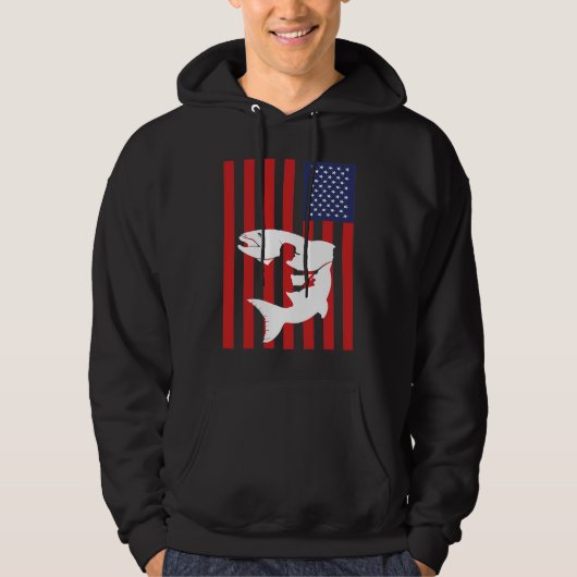 American Flag USA Patriotic Fishing Fish Men Silho パーカ (正面)