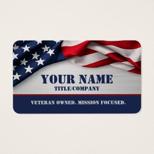 American Flag Veteran Owned Metallic Business Card (正面)