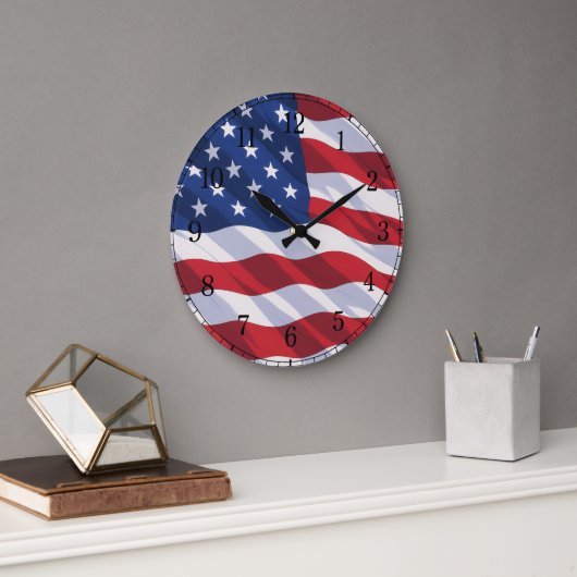 American Flag Wall Clock — Waving Flag Design ラージ壁時計 (オフィス)