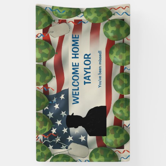 American Flag Welcome Home Banner Custom Military 横断幕 (縦)