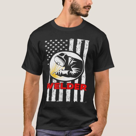 American Flag Welder Metal Fabricator溶接教授 Tシャツ (正面)