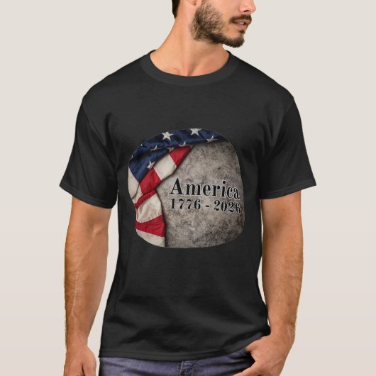 American Flag with "1776 - 2026" on gray marble Tシャツ (正面)