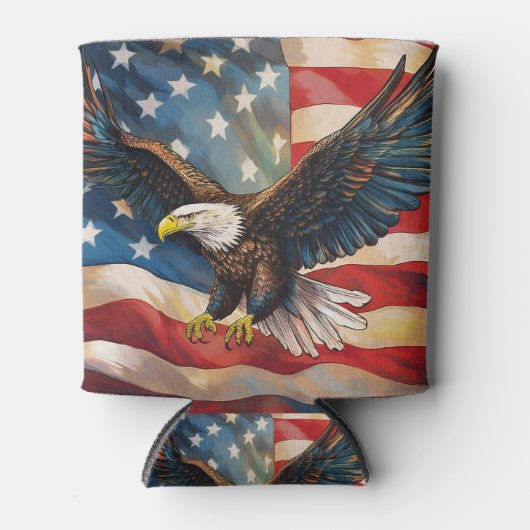 American Flag with Bald Eagle 缶クーラー (正面)
