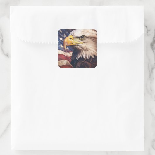 American Flag with Bald Eagle Head スクエアシール (バッグ)