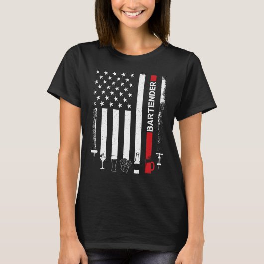 American Flag With Bartender For Women Men Tシャツ (正面)