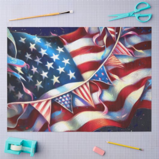 American Flag with Bunting Patriotic 薄葉紙 (クラフト)