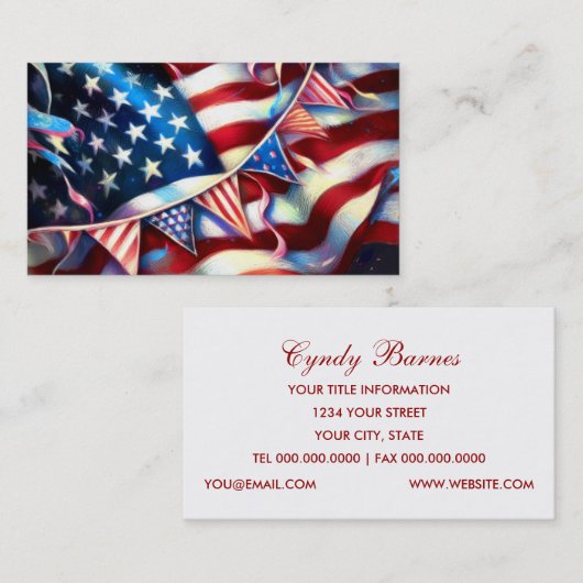 American Flag with Bunting Patriotic Business Card 名刺 (正面/裏面)