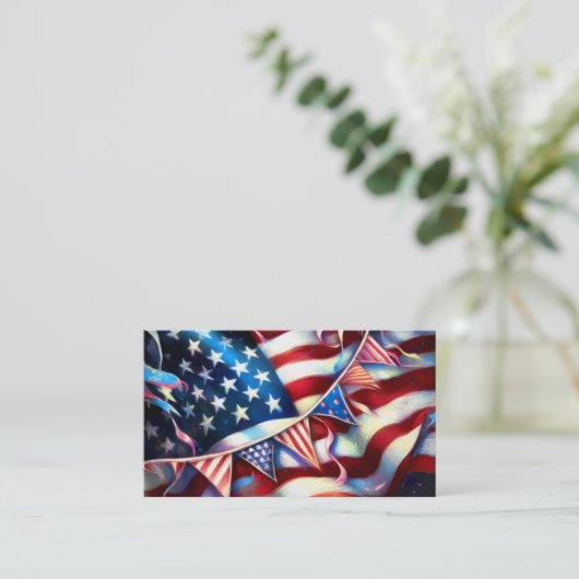 American Flag with Bunting Patriotic Business Card 名刺 (スタンド正面)