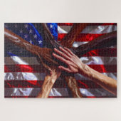 American Flag with hands from various Americans ジグソーパズル (横)