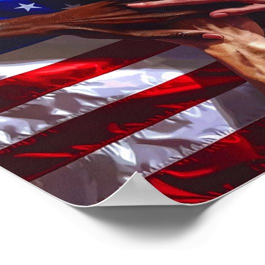 American Flag with hands from various Americans ポスター (角)
