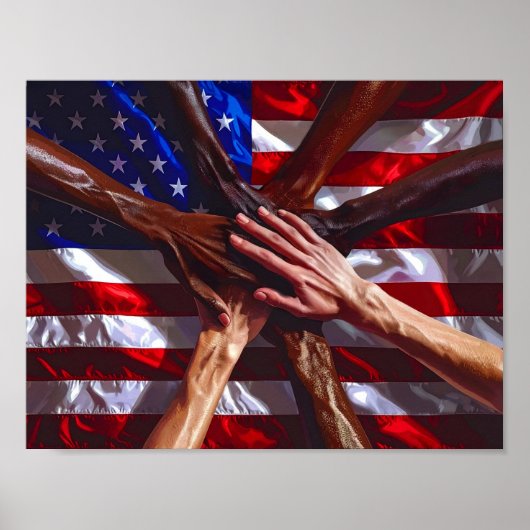 American Flag with hands from various Americans ポスター (正面)