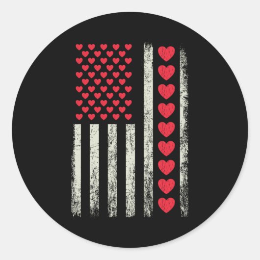 American Flag With Hearts Valentine S Day  ラウンドシール (正面)