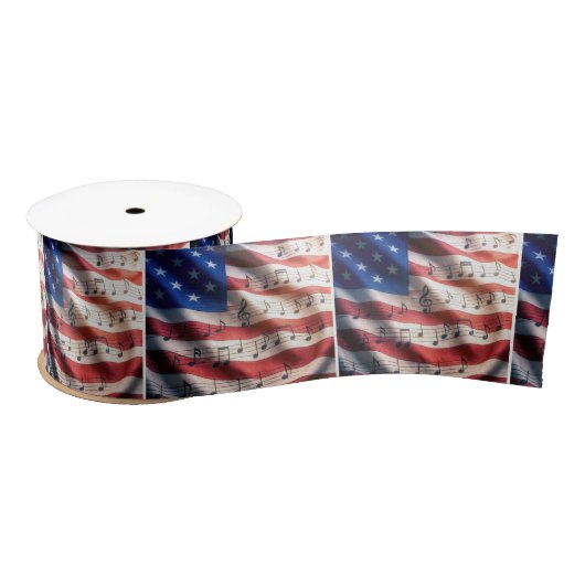 American Flag With Musical Notes サテンリボン (リール)