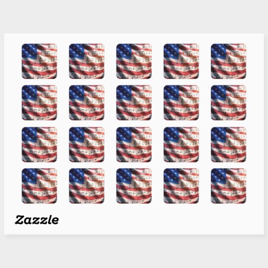 American Flag With Musical Notes スクエアシール (シート)