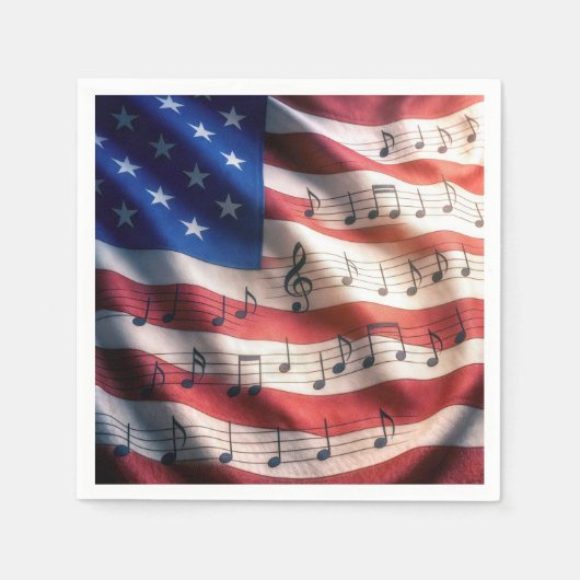 American Flag With Musical Notes スタンダードカクテルナプキン (正面)
