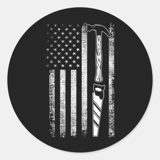 American Flag Woodworker USA Carpenter ラウンドシール (正面)