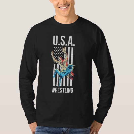 American Flag Wrestler Player Wrestling Lover Patr Tシャツ (正面)