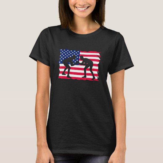 American Flag Wrestling Wrestler Wrestling Fan Tシャツ (正面)