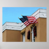 American Flags Flying on Albuquerque Adobe ポスター (正面)