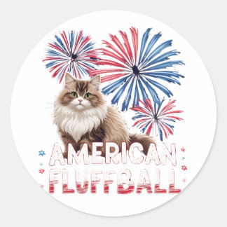 American Fluffball - Cat Sticker ラウンドシール