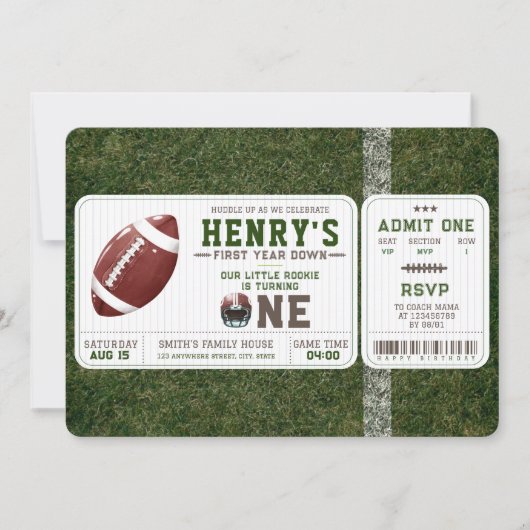 American Football First Year Down 1st Birthday 招待状 (正面)