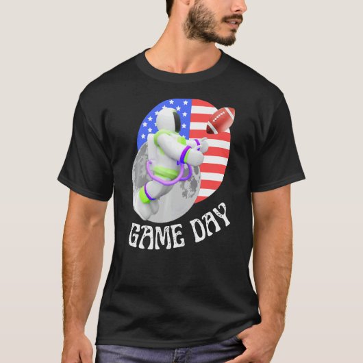 American Football  game Day USA Flag Astronaut Moo Tシャツ (正面)