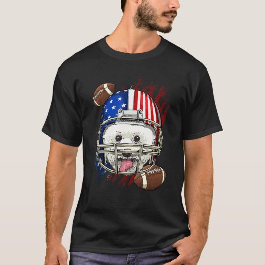 American Football Player Bichon Frise Dog Face Pat Tシャツ (正面)