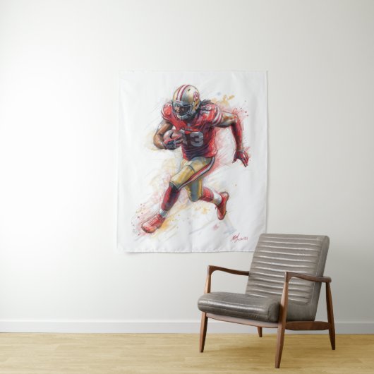 American Football Player Running with Ball Poster  タペストリー (インサイチュ)