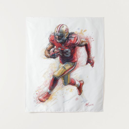 American Football Player Running with Ball Poster  タペストリー (正面)
