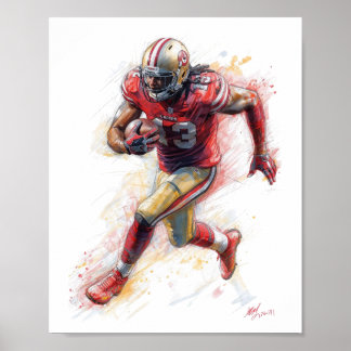 American Football Player Running with Ball Poster ポスター