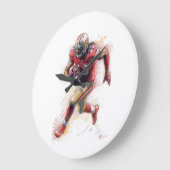 American Football Player Running with Ball Poster  ラージ壁時計 (傾斜)
