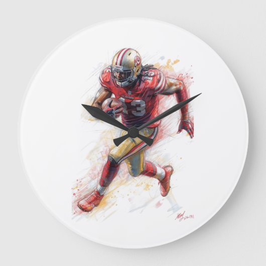 American Football Player Running with Ball Poster  ラージ壁時計 (正面)