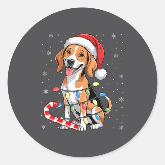 American Foxhound Dog Ugly Christmas Candy Cane Tr ラウンドシール (正面)