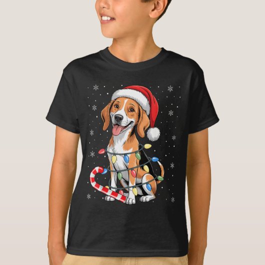 American Foxhound Dog Ugly Christmas Candy Cane Tr Tシャツ (正面)