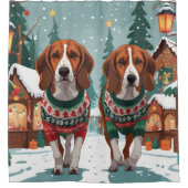 American Foxhound Dogs Christmas Snow Holiday シャワーカーテン (正面)