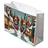 American Foxhound Dogs Christmas Snow Holiday ラージペーパーバッグ (裏面アングル)