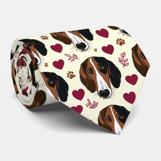 American Foxhound Valentine Hearts Pattern Dog ネクタイ (ロール)