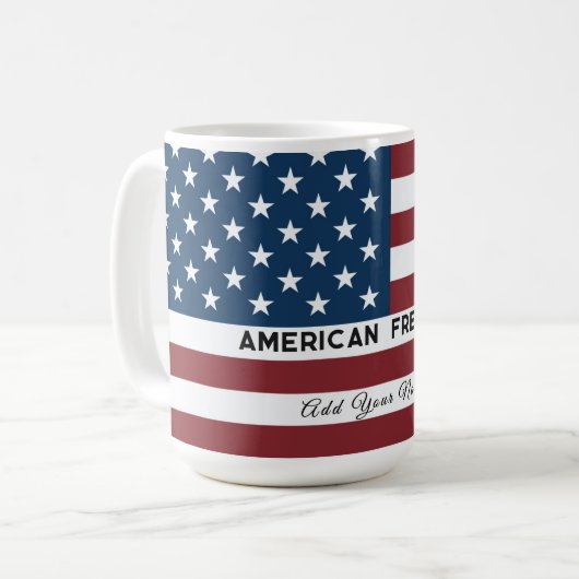 American Freedom Personalized Name コーヒーマグカップ (正面左)