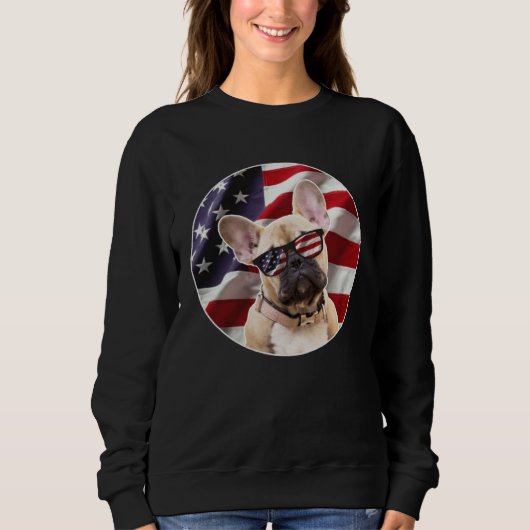 American Frenchie Dog  USA Flag スウェットシャツ (正面)
