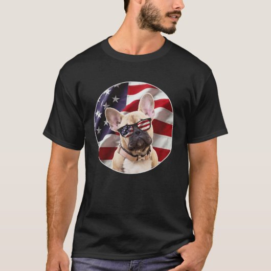 American Frenchie Dog  USA Flag Tシャツ (正面)