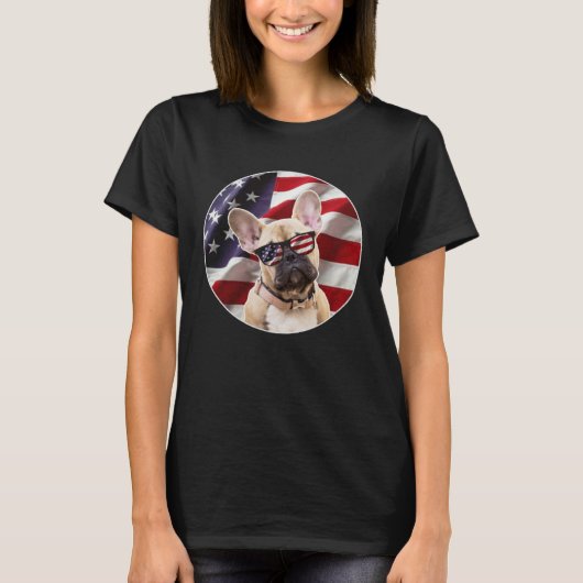 American Frenchie Dog  USA Flag Tシャツ (正面)