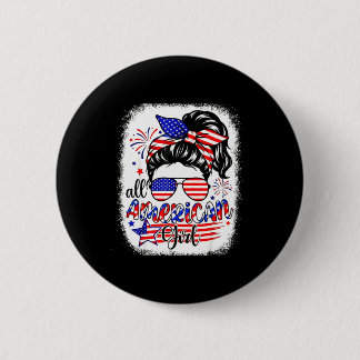 American girl usa flag 4th july women kids patriot 缶バッジ