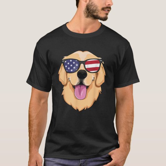 American Golden Retriever USA Dog Sunglasses Meric Tシャツ (正面)