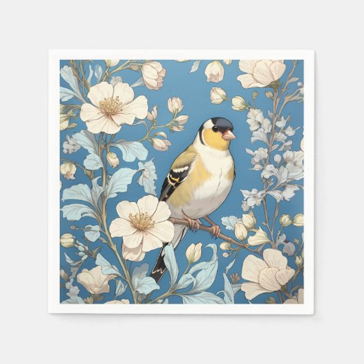 American Goldfinch William Morris Inspired スタンダードカクテルナプキン (正面)