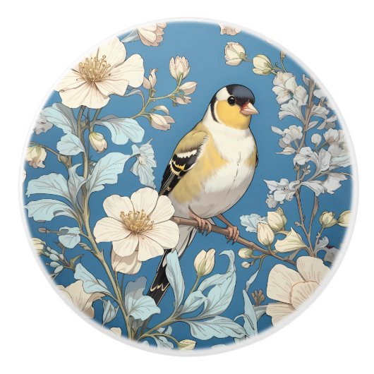 American Goldfinch William Morris Inspired セラミックノブ (正面)