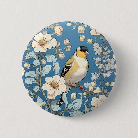 American Goldfinch William Morris Inspired 缶バッジ (正面)